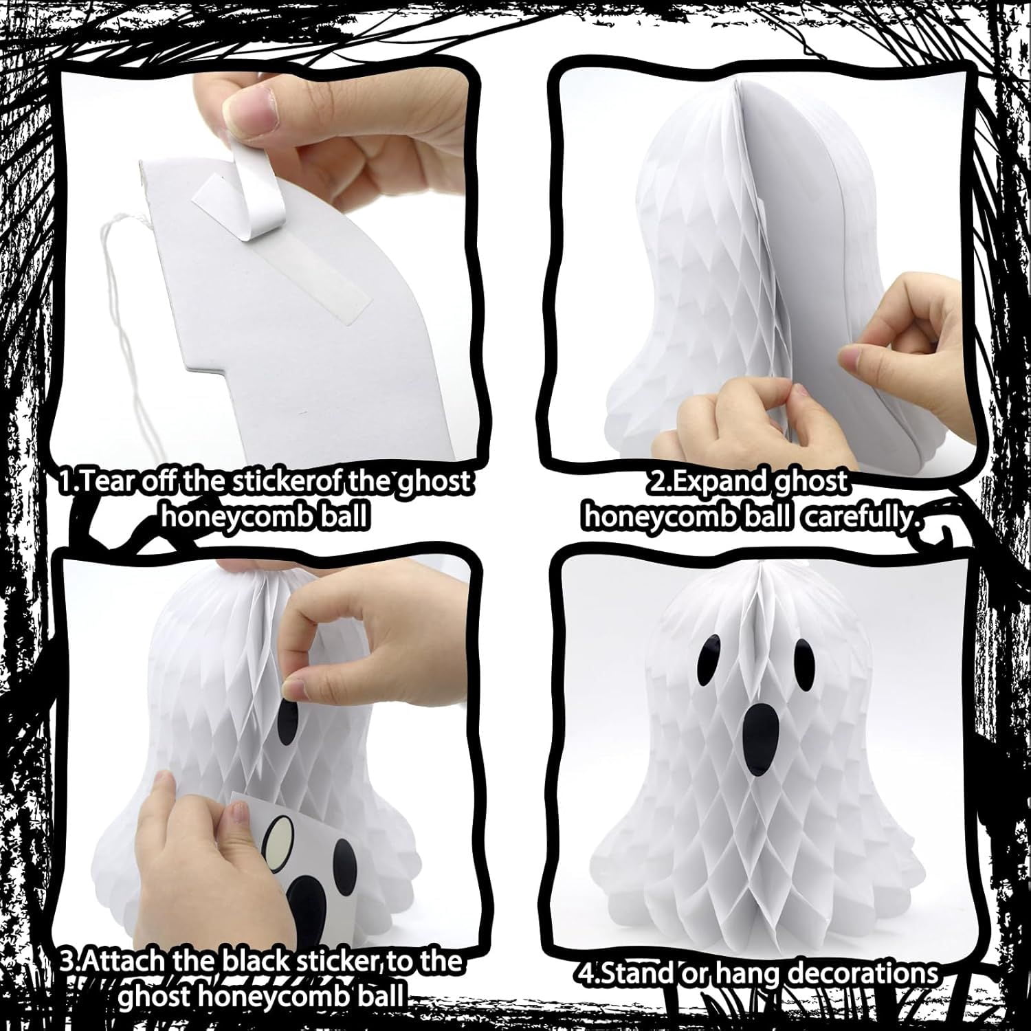 10 Pack Hanging Ghost Honeycomb Paper Decorations for Halloween Party