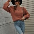 thumbnail image 5 of Pullover Sweaters for Women Puff Sleeve Pullover Sweater Round Neck Soft Sweater Slim Fit Solid Color Knitted Jumper sweaters women, 5 of 7