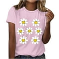 thumbnail image 2 of Womens Summer T-Shirts Floral Print Short Sleeve Base Tees Casual Loose Cute Tops for Teen Girls (2XL, Pink A), 2 of 4