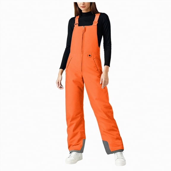 HCNTES Ladies Skiing Snow Bibs Waterproof Insulated Overalls with Comfortable Fit for Women Winter Sports(B-Orange,3XL)