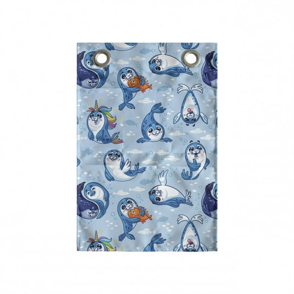 Sea Animals Hanging Pocket Organizer, Seal Pup Aquatic Wildlife Friendly Hugging Water Bubbles, Printed Polyester Storage Bag with Pockets, 14" x 20", Blue White Marigold