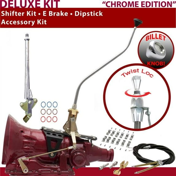 American Shifter 4L60E Shifter Kit Chrome 23 in. Swan E Brake Cable Clamp Dipstick for F5EC2