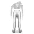 thumbnail image 3 of Haitryli Metallic 70S Disco Vintage Hippie Outfits Kids Girl Sequins Crop Top and Bell Bottom Pants Jazz Stage Dancewear Silver 16, 3 of 7