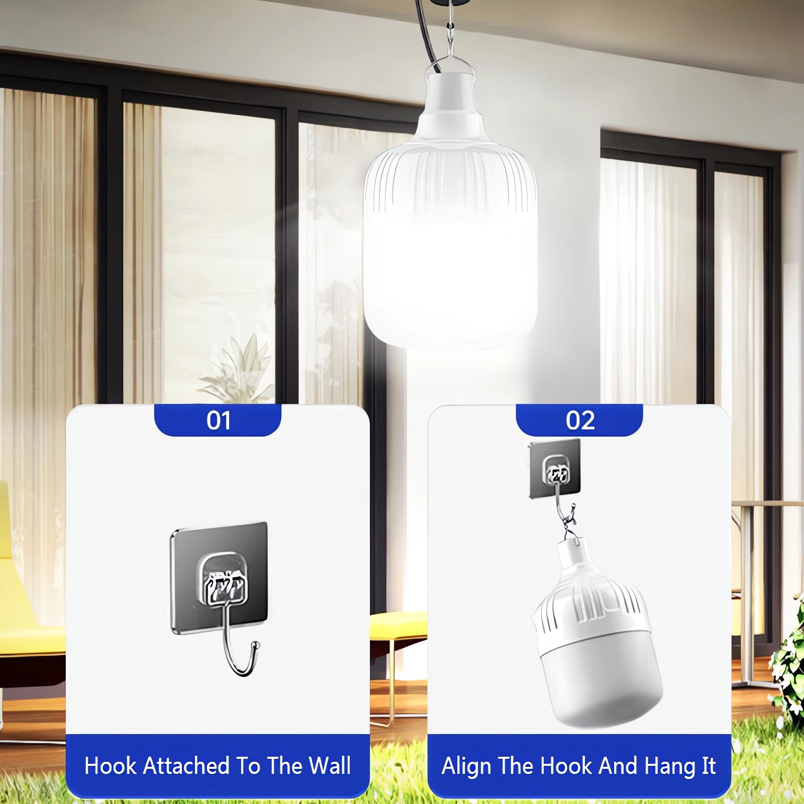 Holloyiver Solar Light Bulb, Outdoor Rechargeable Solar Powered Light Led Bulb with Remote Timer, Waterproof Adjustable Light for Chicken Coops Shed Night, Emergency Power Outage and Outside
