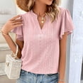 thumbnail image 4 of Women 2023 Summer Tops V Neck Ruffle Short Sleeve Eyelet Blouse Solid Color Soft Lightweight Flowy Shirt Tunic Top, 4 of 7