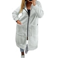 thumbnail image 3 of PNTUTB Fall Winter Women's Longline Coat Hooded Full Zip Outwear Soild Color Casual Loose Comfortable Trendy Coats with Pockets, 3 of 7