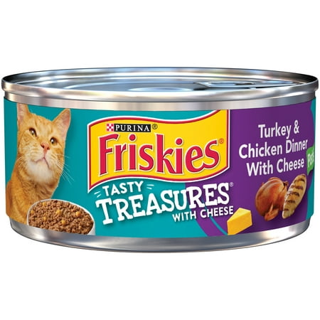 (24 Pack) Friskies Tasty Treasures Turkey & Chicken Dinner with Cheese Pate Cat Food, 5.5 oz.
