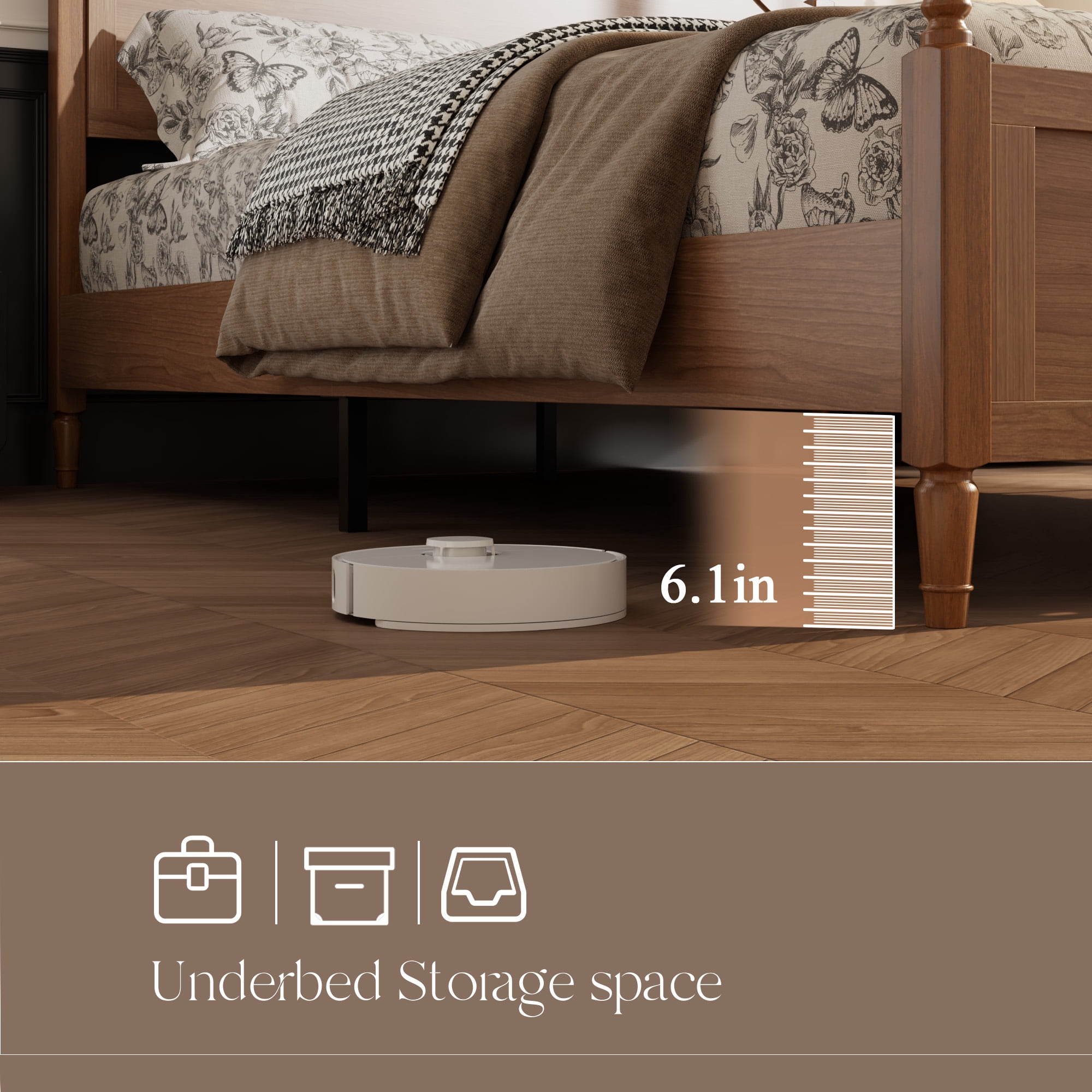 Mintazer Queen Size Farmhouse Curved Platform Bed Frame with Headboard & Footboard for Guest Master Bedroom, No Box Spring Needed, Walnut Brown