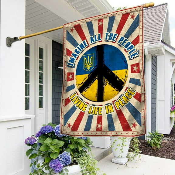 Flagwix Hippie. Imagine All The People Living Life In Peace American Ukraine Flag THN3779F Ukraine Flags, Indoor Outdoor Decoration - House Flag (29.5" x 39.5")