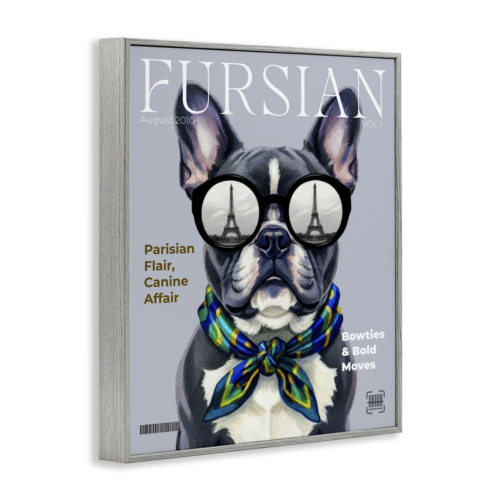 Stupell Industries Fursian Dog Fashion Magazine Gray Framed Giclee Art, design by A Barefoot Stylist