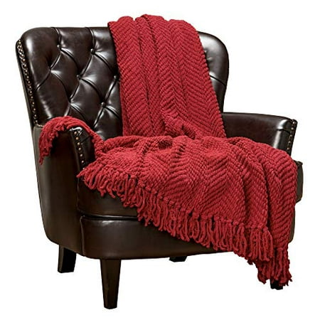 Chanasya Textured Knitted Super Soft Throw Blanket with Tassels Cozy Plush Lightweight Fluffy Woven Blanket for Bed Sofa Chair Couch Cover Living Bed Room Acrylic Red Throw Blanket (50x65 Inches) Red