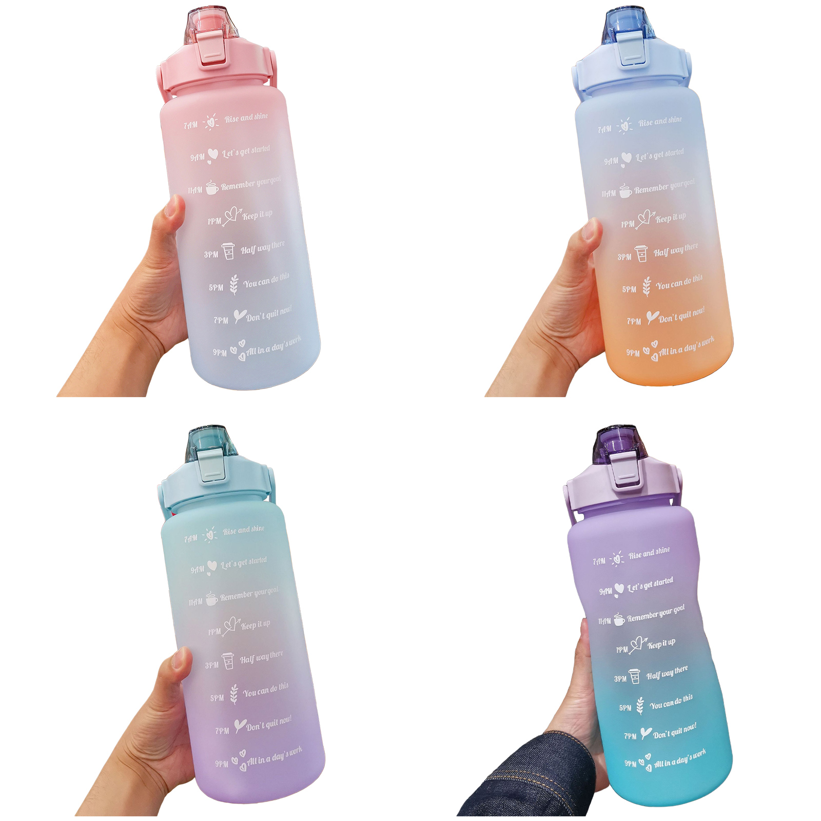 Ycnychchy 2000/2500 ml Water Bottles 67/84 oz Leak Proof Straw Anti-drop Fast Flow Trendy Water Bottle with Time Reminder Drink More Water, Size