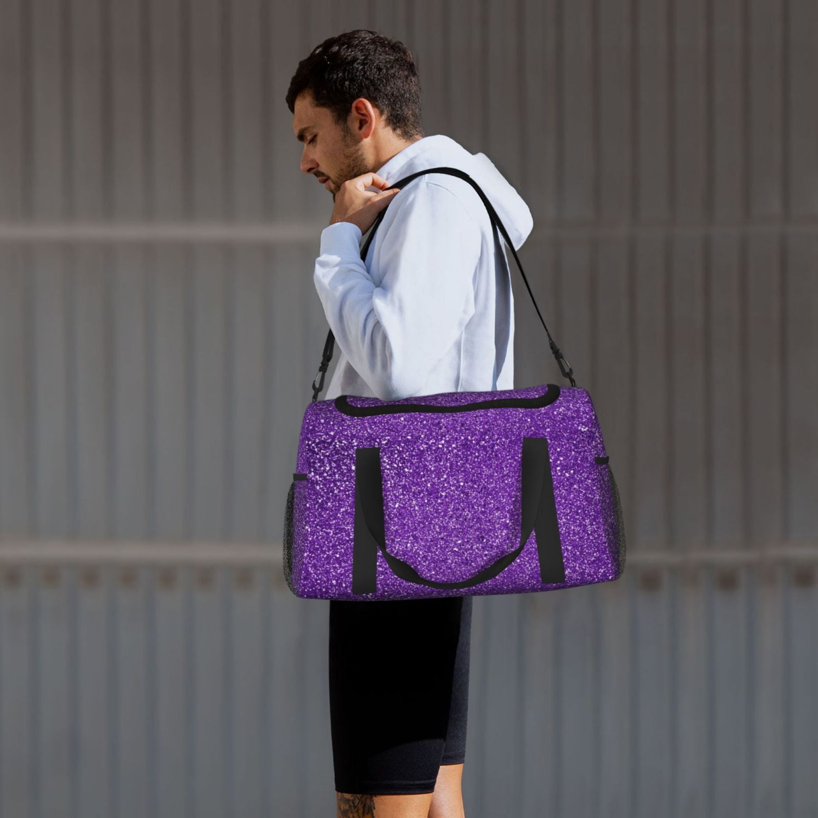 Fuzoiu Glitter Purple Print Travel Duffle Bag,Carry On Tote Bags,Duffel Bag,Sport Gym Bag, Hospital Bag for Labor and Delivery, Overnight Bag,Luggage Bag