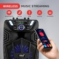 thumbnail image 3 of Pyle Haut-Parleur PA Bluetooth Portable 480W - Haut-Parleur de Karaoké de Fête Extérieur Rechargeable 8”, Système Audio avec Micro Sans Fil et Roues, TWS, Lumières de Fête, Écran LED, Entrée Micro 6.5mm, FM/AUX/MP3/USB/SD, 3 of 5