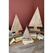 Kalalou Inc Set Of Three Carved Woodn Christmas Trees On Stands
