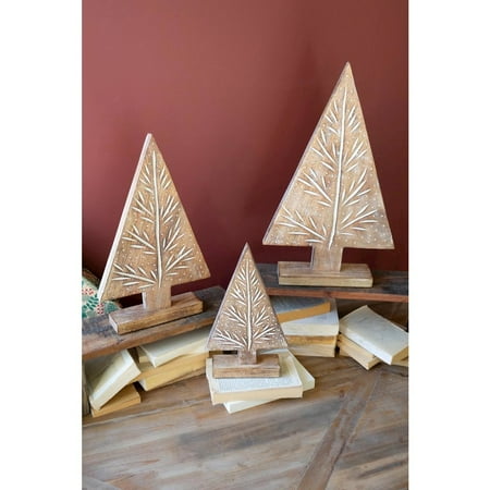 Kalalou Inc Set Of Three Carved Woodn Christmas Trees On Stands