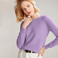 thumbnail image 4 of Women's 100% Merino Wool 2024 Fall Winter First-Line Ready to Wear Long Sleeve Seamless Knit Crewneck Sweater Light Purple L, 4 of 9