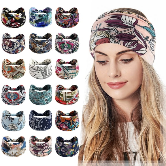 Multicolor Wide Headbands for Women Fabric Moisture Wicking Athletic Cotton Terry Cloth Sweatband for Tennis, Basketball, Running, Gym, Working Out One Size