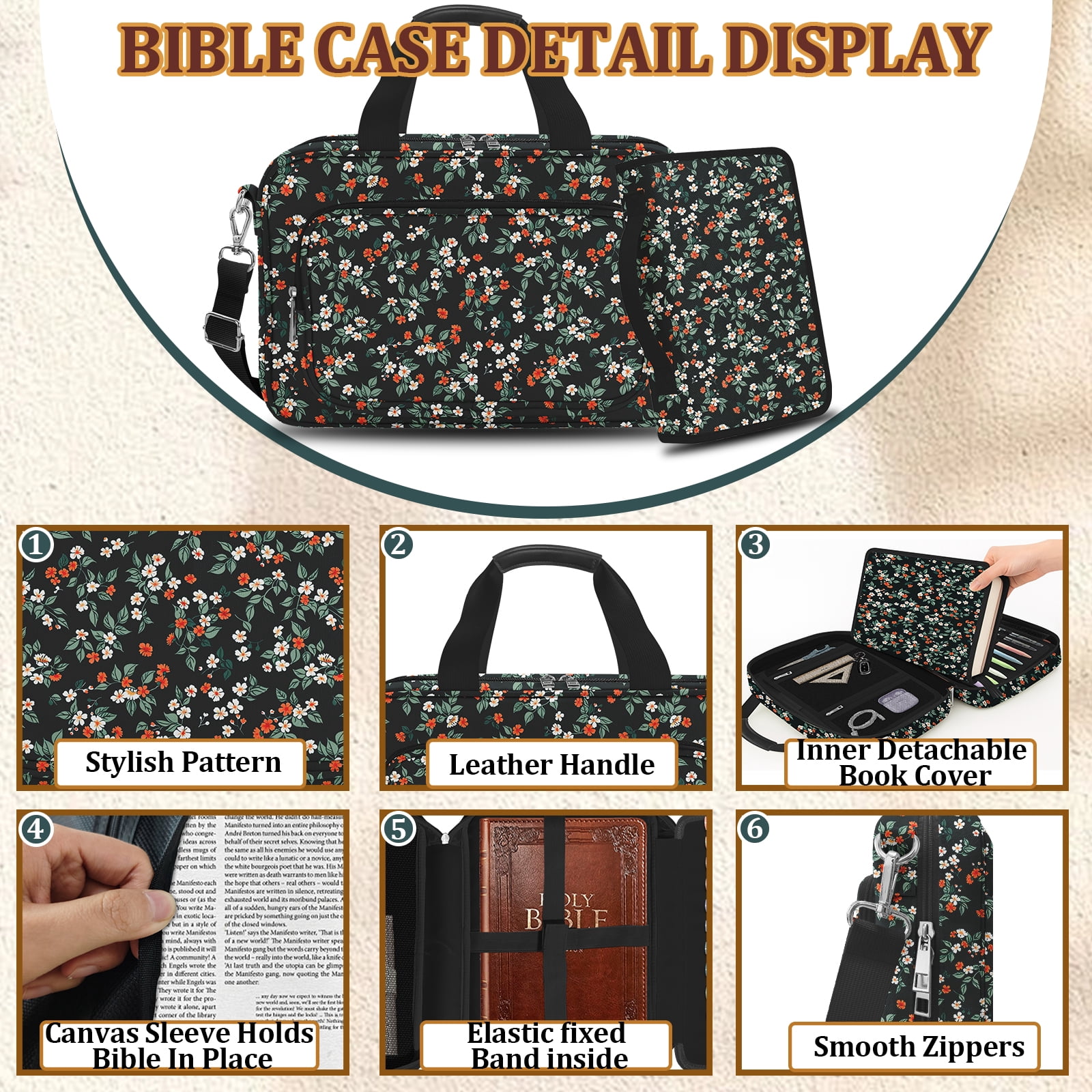 Bible Cover Case for Women with Large Bible Bag, Bible Cover with Shoulder Strap & Journaling Kit, Pens and Highlighters Cross Clips for Bible Study & Church, Christian Gift for Women