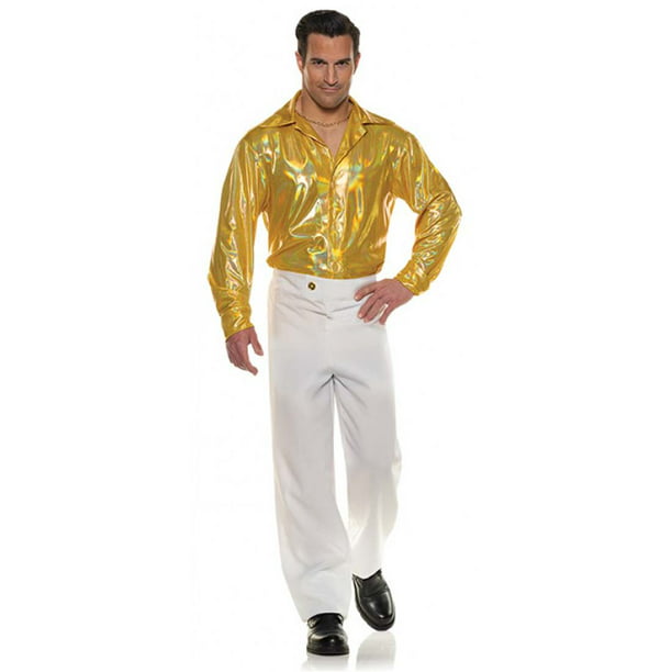 Disco Gold Mens Adult Dancer Shiny 70s Halloween Costume Shirt ...