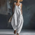 thumbnail image 2 of Lcziwo Cotton Jumpsuits for Women Sleeveless Barrel Wide Leg Solid Overalls Loose Fit Casual Summer Vacation Pant Romper with Pockets White,XL, 2 of 9