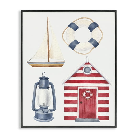 Stupell Industries Maritime Beach Items Nautical & Beach Painting Black Framed Art Print Wall Art, 11 x 14