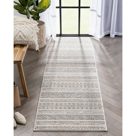 Well Woven Malaga Fresco Modern Geometric Beige High-Low Textured 2'7" x 9'10" Runner Rug