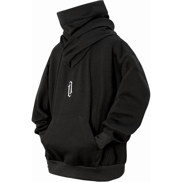 Sudadera con capucha de cuello alto para hombre, estilo hip hop, de forro polar, estilo urbano, de gran tamaño