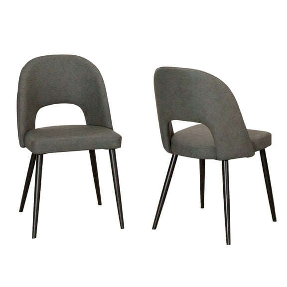 Portia Dark Gray Faux Leather Dining Chairs w Black Metal Tapered Legs Set of 2