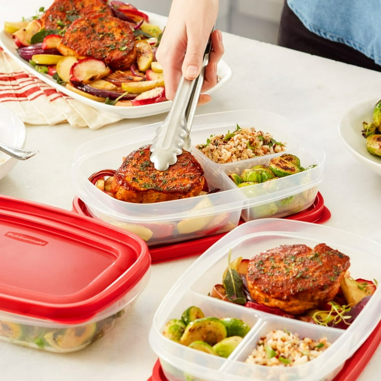 Rubbermaid, Food Storage Container, 5.1 Cups, 3-Compartment Red