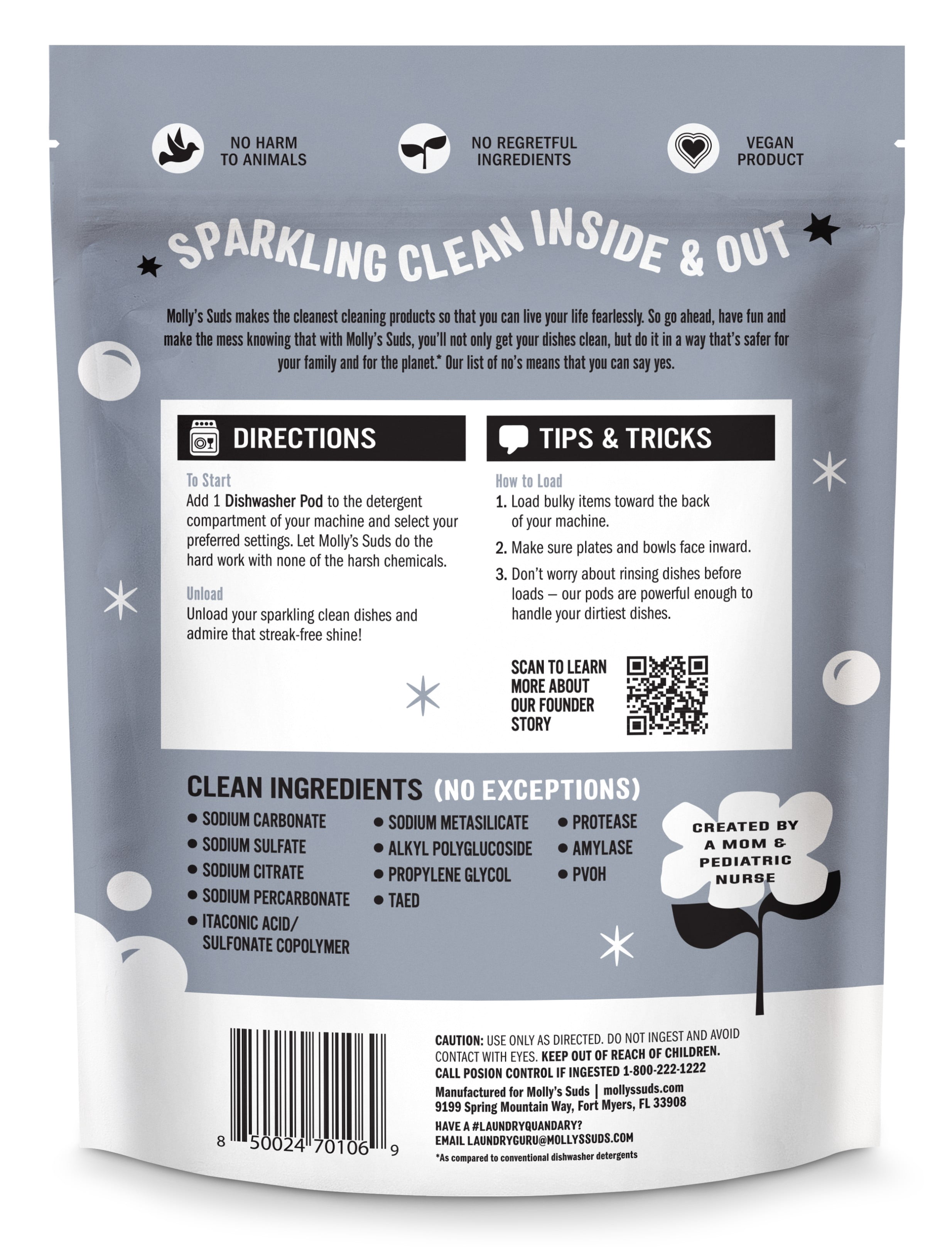 (2 pack) Molly's Suds Dishwasher Pods, Dishwasher Detergent, Cuts Grease & Rinses Clean (Residue-Free) for Sparkling Dishes, 45 Auto-Release Tabs (Unscented)
