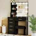 thumbnail image 3 of Kkonetoy Vanity Set with Chair and Desk, Makeup Table with LED Lights Sliding Mirror 5 Drawers Golden Handle, Black, 3 of 16