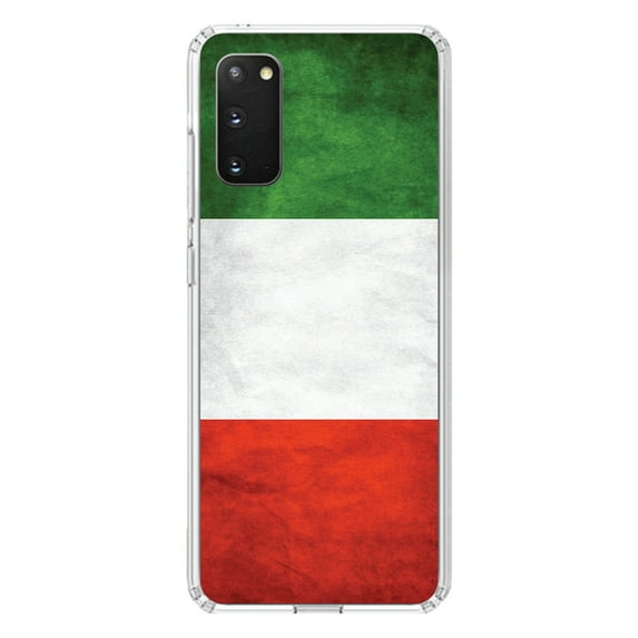 DistinctInk Clear Shockproof Hybrid Case for Galaxy S20 / S20 5G (6.2" Screen) - TPU Bumper, Acrylic Back, Tempered Glass Screen Protector - Italy Flag Old Weathered Red White Green - Italy