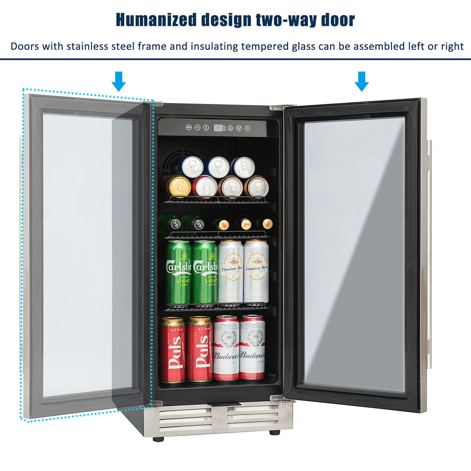Spaco Built-in and Freestanding 15" Mini Beverage Refrigerator/Wine Cabinet, 120 Cans, Adjustable Shelves, Black and Silver Spaco Built-in and Freestanding 15" Mini Beverage Refrigerator/Wine Cabinet, 120 Cans, Adjustable Shelves, Black and Silver