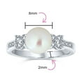 thumbnail image 4 of Bling Jewelry Womens Traditional 8MM White Cultured Pearl Solitaire Ring Pave CZ Side Stones Band, 4 of 7