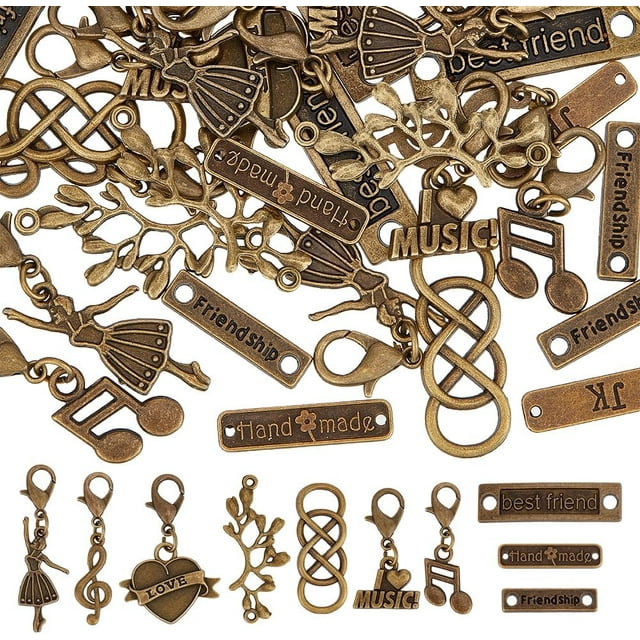 40 dijes de bronce surtidos, 10 estilos diferentes, colgantes vintage de aleación con cierre de langosta para crear collares, pulseras, llaveros y bisutería.