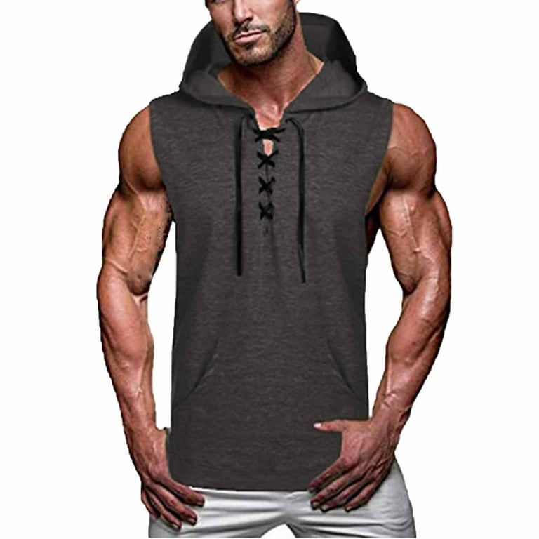 Men's Tank Tops Cotton Hooded Gym Hoodies Bodybuilding Muscle Cut