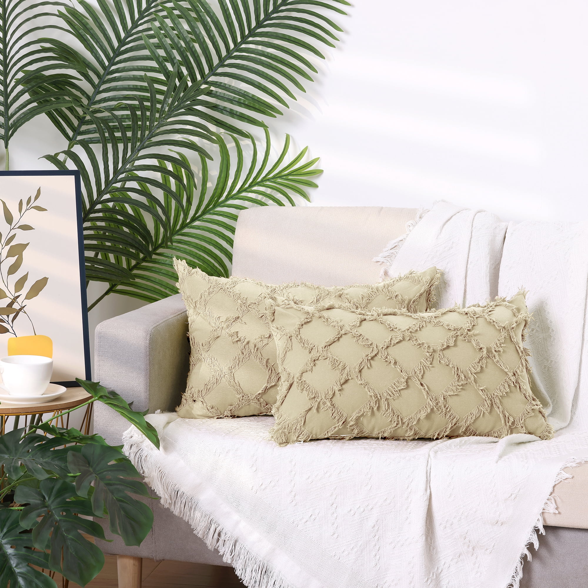 Unique Bargains 2 Solid Cut Flower Checkered Throw Pillow Covers Decorative Cushion Covers Grey 12" x 20"