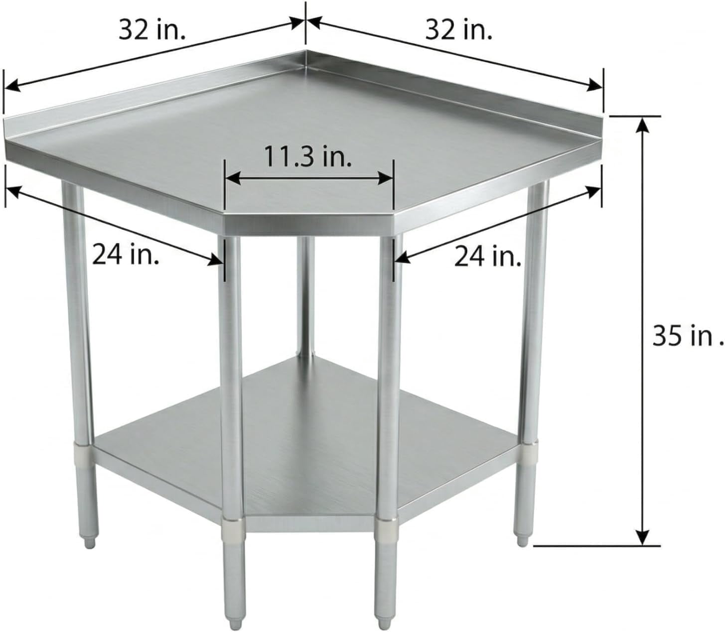 Stainless Steel Corner Work Table with 1.5" Backsplash, Galvanized Undershelf, 5 Leg Support, Commercial Prep Table for Restaurant Kitchen Utility