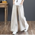 thumbnail image 3 of Pantalones de mujer de algodón y lino artísticos de primavera y verano Pantalones holgados de pierna ancha de talla grande Pantalones de cintura alta Pantalones rectos Pantalones de lino, 3 of 5