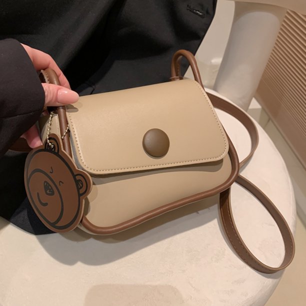 Bolsa De Hombro Bolso de cuero de la PU del Bolso del mensajero de las mujeres de la moda con el colgante del oso (caqui)