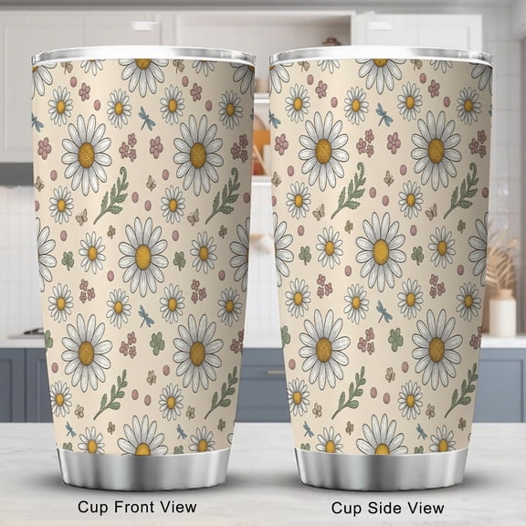 Daisy Tumbler 20oz with Lid Pink Cute Flower Travel Coffee Cup for Women Friend Holiday Birthday Gift