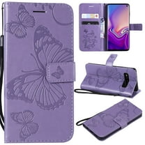 S10 Case, Samsung Galaxy S10 Case - Allytech Premium Wallet PU Leather with Fashion Embossed Floral Butterfly Magnetic Clasp Card Holders Flip Cover with Hand Strap, Purple