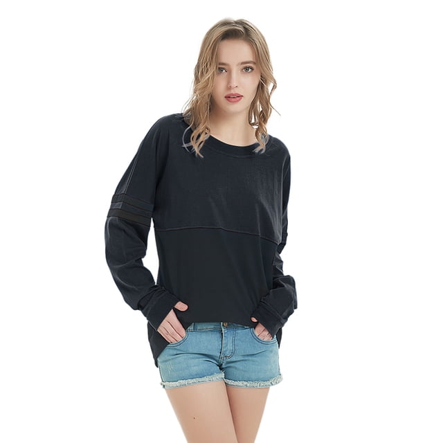 TOPTIE Chandail à Col Rond pour Femmes avec Pompons, Chandail Jersey Jeunesse à Manches Longues, T-Shirt de Jour de Match, Vierge-Noir-P