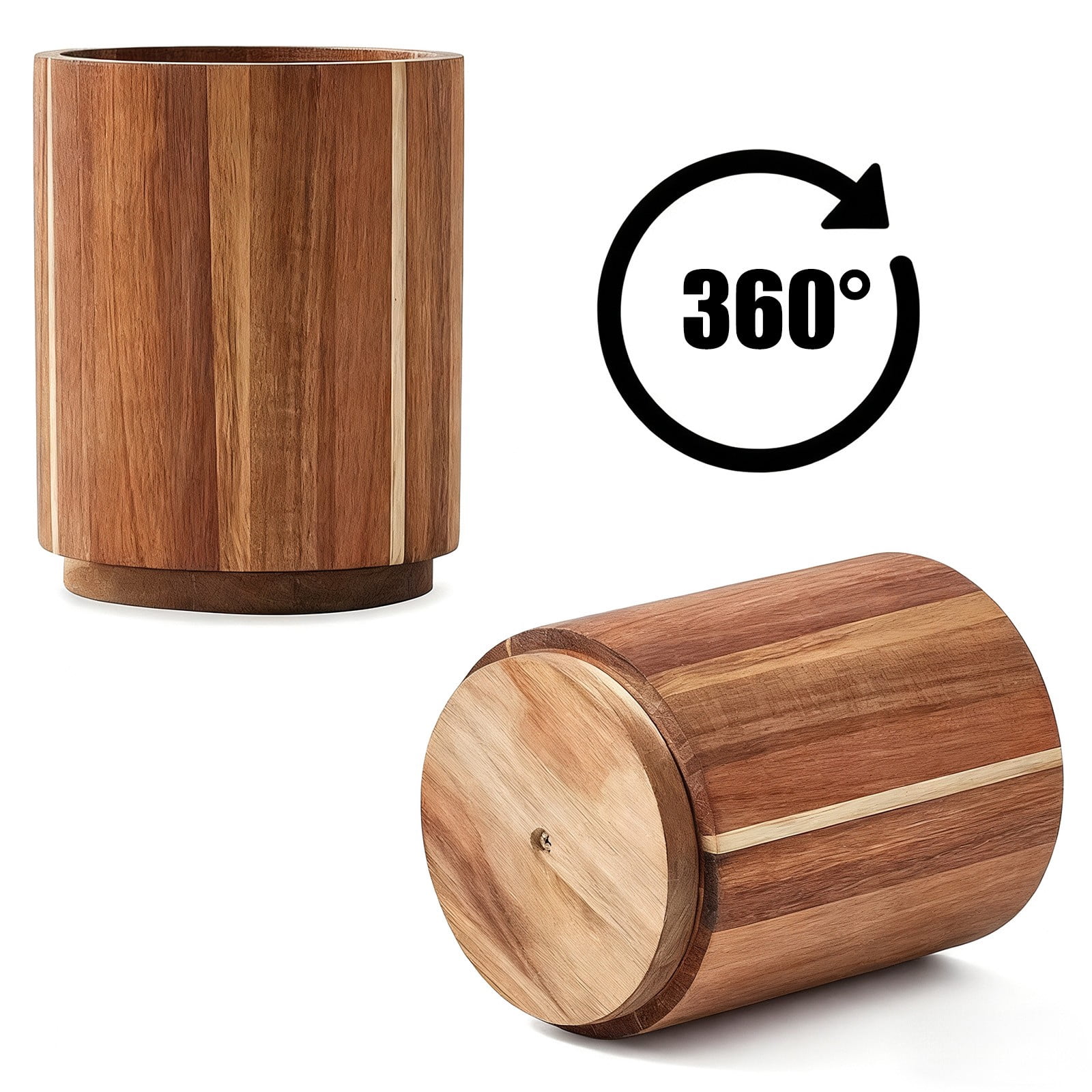 Bxaolu Wood Utensil Holder for Kitchen Counter, 360° Rotating 6.5" Wooden Cooking Utensil Crock for Countertop, Utensil Organizer for Spatula, Farmhouse Kitchen Decor