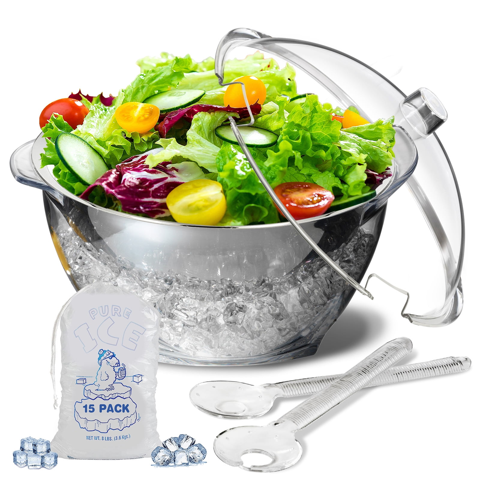 LIMOEASY Iced Salad Bowl, 4.5 Qt Large Chilled Serving Bowl with Lid