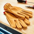 thumbnail image 3 of Hyper Tough Water Resistant Men's Cowhide Leather Work Gloves, Brown, Size Large, 3 of 6