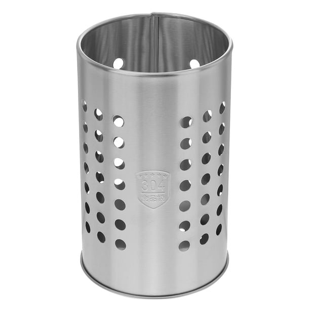Porta palillos de acero inoxidable de 16,5 cm de alto, soporte cilíndrico para cubiertos y utensilios, contenedor multiusos para palillos, ideal para el hogar y el restaurante (plateado).
