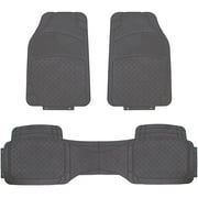 Rampro 3 Piece Set All-Season Heavy Duty Ridged Rubber Floor Mat for Cars, SUVs, Vans & Trucks - Universal Carpet Trimmable to Fit Any Vehicle (Gray)