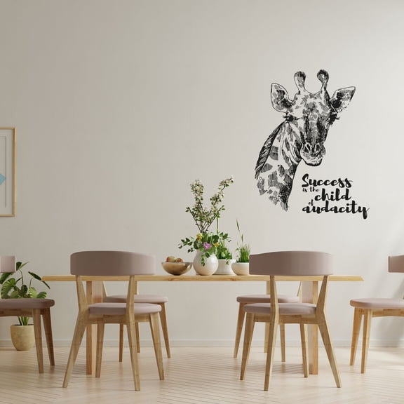 Success Is The Child Of Audacity Quote Beautiful Giraffe Animal Design Vinyl Wall Sticker Wall Art Wall Decal Boys Girls Kids Room Design Bedroom Nursery Kinder Home Decoration Size (40x24 inch)
